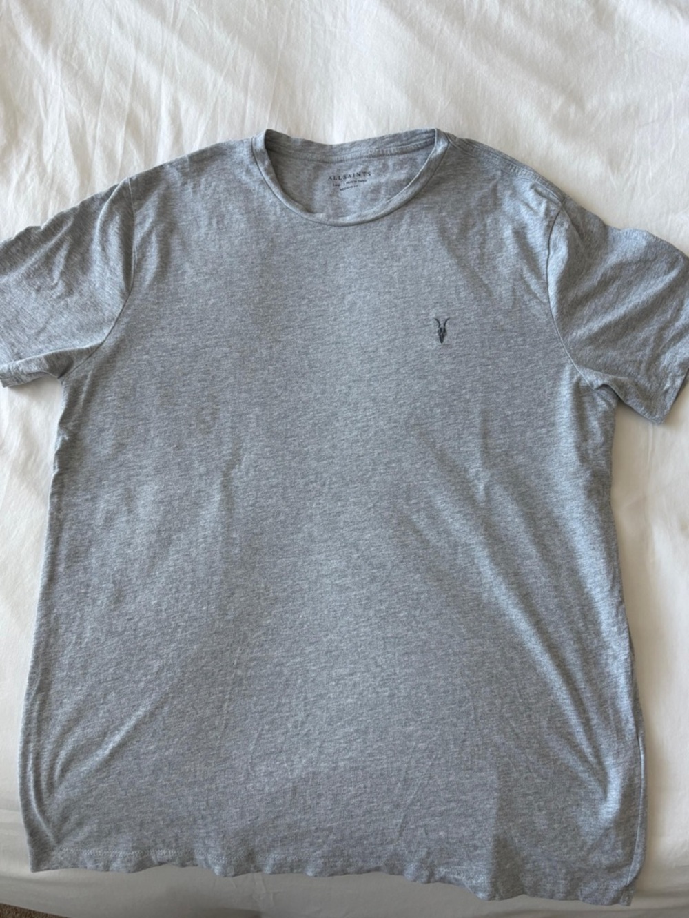 All Saints Heather Gray Crewneck Tee with Chest Logo